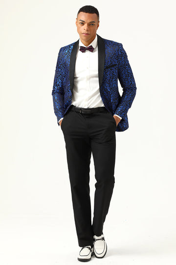 One Button Blue Shawl Lapel Jacquard menn Prom Blazer